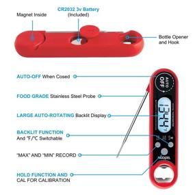 img 2 attached to 🌡️ NOOPEL Digital Instant Read BBQ Thermometer: Waterproof, Calibration, Backlit Light – For Food Cooking, Candy, Grill, Smokers, Barbecue, Baking, Turkey (Red)