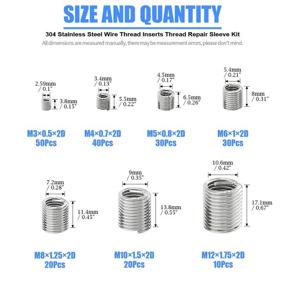 img 3 attached to Glarks 200Pcs Wire Insert Screws Sleeve Assortment Kit - Premium 304 Stainless Steel Metric M3 M4 M5 M6 M8 M10 M12 Helical Thread Coiled Sleeve for Automotive Repairs