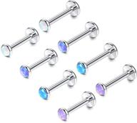 stylish milacolato opal piercing jewelry set: 8 pcs 16g stainless steel labret monroe lip, tragus helix, conch & nose rings for women and men - 3mm 4mm 5mm options included logo