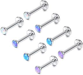 img 4 attached to Stylish Milacolato Opal Piercing Jewelry Set: 8 Pcs 16G Stainless Steel Labret Monroe Lip, Tragus Helix, Conch & Nose Rings for Women and Men - 3MM 4MM 5MM Options Included