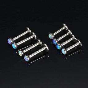 img 1 attached to Stylish Milacolato Opal Piercing Jewelry Set: 8 Pcs 16G Stainless Steel Labret Monroe Lip, Tragus Helix, Conch & Nose Rings for Women and Men - 3MM 4MM 5MM Options Included