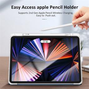 img 2 attached to 📱 Hoidokly Slim Clear Folio Magnetic Case for iPad Pro 11 3rd Gen (2021/2020/2018) - With Tri-fold Stand, Pencil Holder, Auto Wake/Sleep, Hard Back Shell - Navy Blue - Supports 2nd Pencil Charging