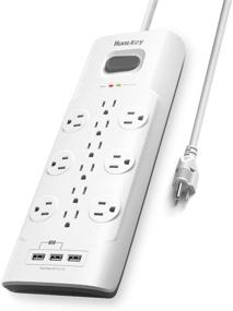 img 4 attached to 💡 Huntkey 4000 Joules Mountable Power Strip with Widely Spaced 12 Outlets, 3 USB Chargers, 6 FT Power Cord Surge Protector, Integrated Circuit Breaker, Overload Protection, UL Listed - White