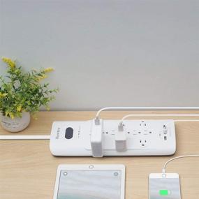 img 2 attached to 💡 Huntkey 4000 Joules Mountable Power Strip with Widely Spaced 12 Outlets, 3 USB Chargers, 6 FT Power Cord Surge Protector, Integrated Circuit Breaker, Overload Protection, UL Listed - White