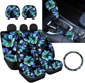 img 4 attached to Dolyues Hibiscus Floral Car Seat Covers Full Set For Women