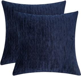 img 4 attached to PHF Velvet Wrinkled Euro Sham: 2-Pack Navy Blue Euro Throw Pillow Covers for Bed, Couch, Sofa – Super Soft & Cozy European Decor, No Filling