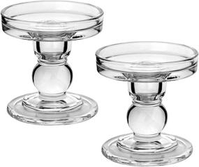 img 4 attached to 🕯️ Yeeco Glass Pillar Candle Holder Set: Elegant Clear Candlestick Centerpieces for Table Decor, Weddings, and Parties
