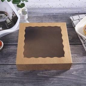 img 1 attached to ONE MORE 9inch Brown Bakery Pie Boxes: Large Kraft Cookie Boxes with PVC Window - Natural Disposable Box 9x9x2.5inch (Pack of 12)