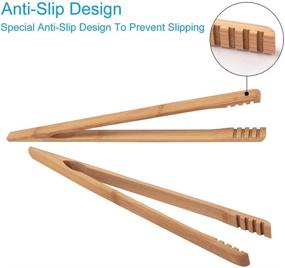 img 2 attached to 🥢 Premium Bamboo Toast Tongs: 10.2 Inches Long with Anti-Slip Design - Oil Coated Cooking Tongs for Eco-Friendly Cooking