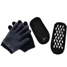 img 4 attached to Makhry 4pcs Moisturizing Spa Gloves and Gel Heel Socks for Cracked Feet and Hands (Black)