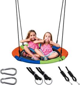 img 4 attached to Sunnyglade 40 Inch Kids Saucer Tree Swing Set: Heavy-Duty Oxford Fabric Platform With Steel Frame, 550 lb Capacity