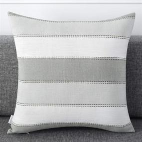 img 3 attached to AmHoo Farmhouse Stripe Check Throw Pillow Covers Set - Pack of 2 Decorative Pillowcases for Couch, Bench, Sofa - Cotton Linen Cushion Cover - 18x18Inch - Light Grey Beige