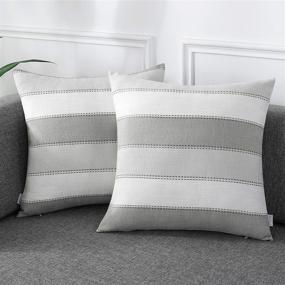 img 4 attached to AmHoo Farmhouse Stripe Check Throw Pillow Covers Set - Pack of 2 Decorative Pillowcases for Couch, Bench, Sofa - Cotton Linen Cushion Cover - 18x18Inch - Light Grey Beige
