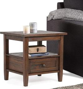 img 4 attached to Rustic End Table with Storage, 1 Drawer, 1 Shelf - SIMPLIHOME Warm Shaker Solid Wood 20-inch Wide Rectangle in Distressed Charcoal Brown for Living Room and Bedroom