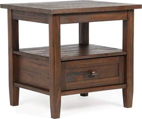 img 3 attached to Rustic End Table with Storage, 1 Drawer, 1 Shelf - SIMPLIHOME Warm Shaker Solid Wood 20-inch Wide Rectangle in Distressed Charcoal Brown for Living Room and Bedroom