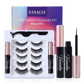 img 4 attached to 💃 Vanalia Magnetic Eyelash Kit with Magnetic Eyeliner - 5D False Lashes, 5 Pairs with Tweezers - Easy to Wear, No Glue Required