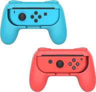 moko grip for switch/switch oled model joy-con (2021), 2-pack [ergonomic design] wear-resistant game controller handle kit for switch/switch oled model (2021) joy-con - red and blue logo