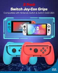 img 3 attached to MoKo Grip for Switch/Switch OLED Model Joy-Con (2021), 2-Pack [Ergonomic Design] Wear-Resistant Game Controller Handle Kit for Switch/Switch OLED Model (2021) Joy-Con - Red and Blue
