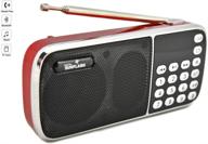 bluetooth portable rechargeable pocket radio speaker with digital tuner am fm radio usb // sd // aux // headphones jack (red) logo
