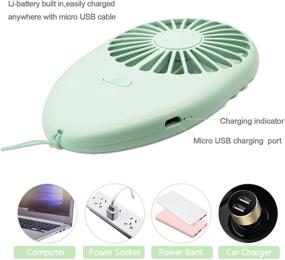 img 1 attached to Ronessy Portable Personal Fan - USB Rechargeable Necklace Hand Fan with 7-Color LED, 2 Speeds - Ideal for Outdoor Use (Green)