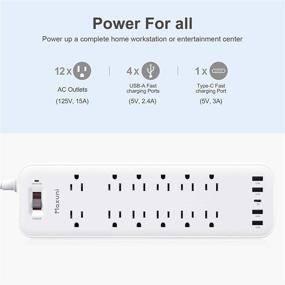 img 3 attached to 💡 Распределительная Power Strip Maxuni с 12 розетками, 4 USB-портами и 1 портом Type-C - мощный защитный удлинитель с 6 футовым кабелем - сертифицирован ETL для нескольких устройств