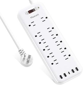 img 4 attached to 💡 Распределительная Power Strip Maxuni с 12 розетками, 4 USB-портами и 1 портом Type-C - мощный защитный удлинитель с 6 футовым кабелем - сертифицирован ETL для нескольких устройств