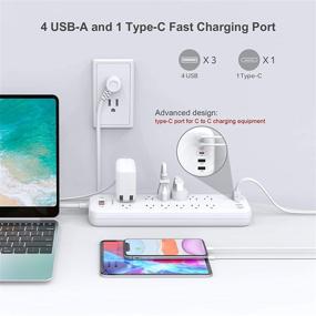 img 2 attached to 💡 Распределительная Power Strip Maxuni с 12 розетками, 4 USB-портами и 1 портом Type-C - мощный защитный удлинитель с 6 футовым кабелем - сертифицирован ETL для нескольких устройств