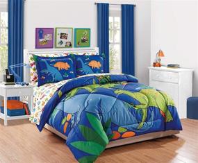 img 1 attached to 🦕 Elevate Your Boys/Kids Bed with the Elegant Home Multicolor Blue Green Orange Dinosaurs Design 7 Piece Comforter Bedding Set in New Dinosaur (Queen) - Complete Bed in a Bag!