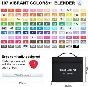 img 2 attached to Умные маркеры Smart Color Art 108-Pack с двойным наконечником - набор алкогольных маркеров для искусства с чехлом, идеально подходит для набросков, раскрашивания и отметок - содержит 107 раскрасок и 1 блендер для взрослых и детей