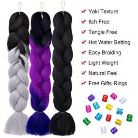 img 3 attached to 🌈 HOOJIH Ombre Jumbo Braiding Hair Extensions for Women, 24-inch 3PCS - Black to Purple to Blue, Kanekalon High Temperature Synthetic Fiber for Twist Crochet Braids