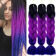 🌈 hoojih ombre jumbo braiding hair extensions for women, 24-inch 3pcs - black to purple to blue, kanekalon high temperature synthetic fiber for twist crochet braids logo