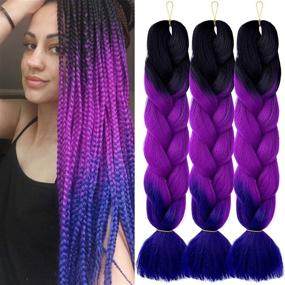 img 4 attached to 🌈 HOOJIH Ombre Jumbo Braiding Hair Extensions for Women, 24-inch 3PCS - Black to Purple to Blue, Kanekalon High Temperature Synthetic Fiber for Twist Crochet Braids