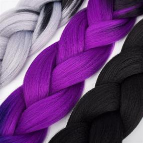 img 1 attached to 🌈 HOOJIH Ombre Jumbo Braiding Hair Extensions for Women, 24-inch 3PCS - Black to Purple to Blue, Kanekalon High Temperature Synthetic Fiber for Twist Crochet Braids