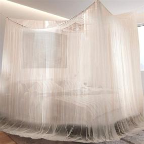 img 2 attached to 🦟 White King Size Mosquito Net with Four Corner Post Curtains - Ideal for Single Beds, Cribs, and Adult Bedrooms