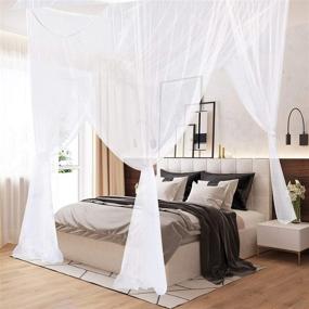 img 4 attached to 🦟 White King Size Mosquito Net with Four Corner Post Curtains - Ideal for Single Beds, Cribs, and Adult Bedrooms