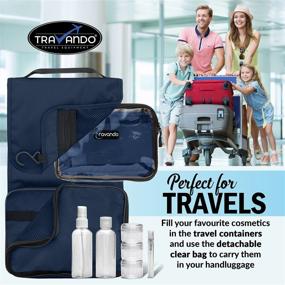 img 1 attached to 🧳 TRAVANDO Hanging Toiletry Bag FLEXI + 7 TSA Approved Liquid Bottles - Travel Set for Men and Women - Cosmetics and Makeup Organizer - Suitcase Toiletry Kit - Wash Bag with Containers