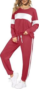 img 4 attached to 👗 Sipaya Women's Colorblock Striped Sweatsuit Set - 2 Piece Crewneck Outfit with Pants and Pockets