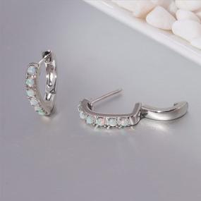 img 3 attached to 💎 Stunning CiNily Small Hoop Earrings: Opal Gemstone Huggie Hoops in Sterling Silver/Rose Gold Plating - Hypoallergenic & Chic 18mm Earrings