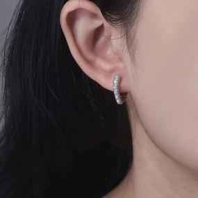 img 1 attached to 💎 Stunning CiNily Small Hoop Earrings: Opal Gemstone Huggie Hoops in Sterling Silver/Rose Gold Plating - Hypoallergenic & Chic 18mm Earrings