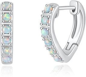 img 4 attached to 💎 Stunning CiNily Small Hoop Earrings: Opal Gemstone Huggie Hoops in Sterling Silver/Rose Gold Plating - Hypoallergenic & Chic 18mm Earrings