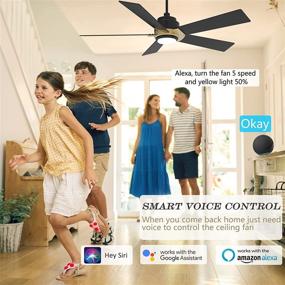 img 2 attached to 🔌 Enhance Your Space with Smart Wifi LED Ceiling Fan: 52" Plywood Outdoor Fan with Remote, App Control, Timer & Schedule, Alexa/Google Assistant/Siri Compatible (Black/Gold)