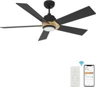 🔌 enhance your space with smart wifi led ceiling fan: 52" plywood outdoor fan with remote, app control, timer & schedule, alexa/google assistant/siri compatible (black/gold) логотип