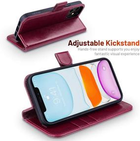 img 1 attached to 📱 OCASE iPhone 12/12 Pro Wallet Case: RFID Blocking, Kickstand, and Card Holders - Burgundy, 6.1 Inch