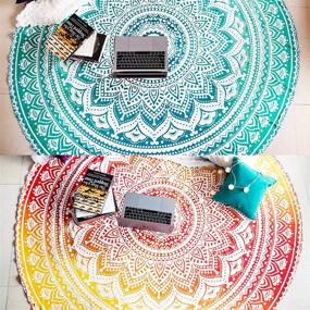 img 4 attached to 🏖️ 72-Inch Yellow and Green Beach Blanket Mandala Tapestry Set - Perfect for Picnics, Beaches, and Yoga