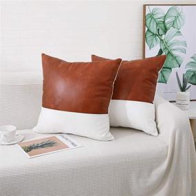 img 4 attached to 🛋️ DR.NATURE Set of 2 Faux Leather Throw Pillow Covers - 18x18 inch Modern Brown Cushion Cases for Sofa, Bedroom, Living Room Décor