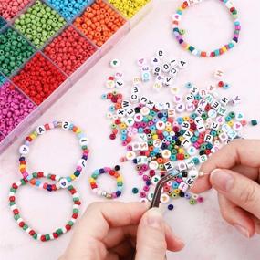 img 1 attached to 📿 OUTUXED 7200pcs 4mm Glass Seed Beads, 300pcs Alphabet Letter Beads, Elastic String Cords, Tweezers, and Accessories for Bracelets, Jewelry Making, Crafts - DIY Material