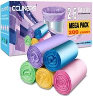🗑️ 200 count small trash bags ccliners - 2.6 gallon garbage bags for home, kitchen, and office - fit 2 gallon and 3 gallon bins - 5 vibrant colors logo