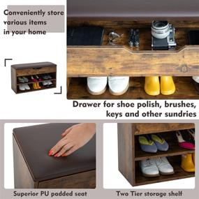 img 1 attached to 👟 TLweinuo Shoe Storage Bench with Leather Cushion Seat and Drawer: 2 Tier Wooden Shoe Storage Cabinet for Entryway Living Room Bedroom