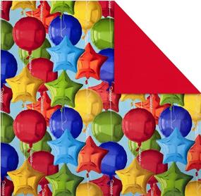 img 1 attached to 🎁 Hallmark Reversible Wrapping Paper Bundle - Kids Birthday with Balloons, Stars, Cupcakes, Blue Stripes, and Solid Red Patterns - 3 Rolls, 75 sq. ft. Total