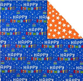 img 2 attached to 🎁 Hallmark Reversible Wrapping Paper Bundle - Kids Birthday with Balloons, Stars, Cupcakes, Blue Stripes, and Solid Red Patterns - 3 Rolls, 75 sq. ft. Total